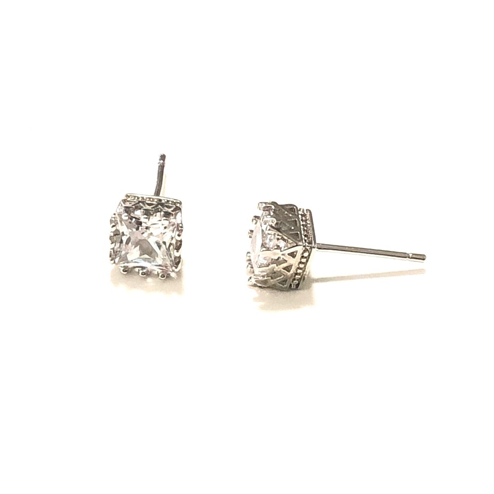 Princess Cut Crown Stud Earrings